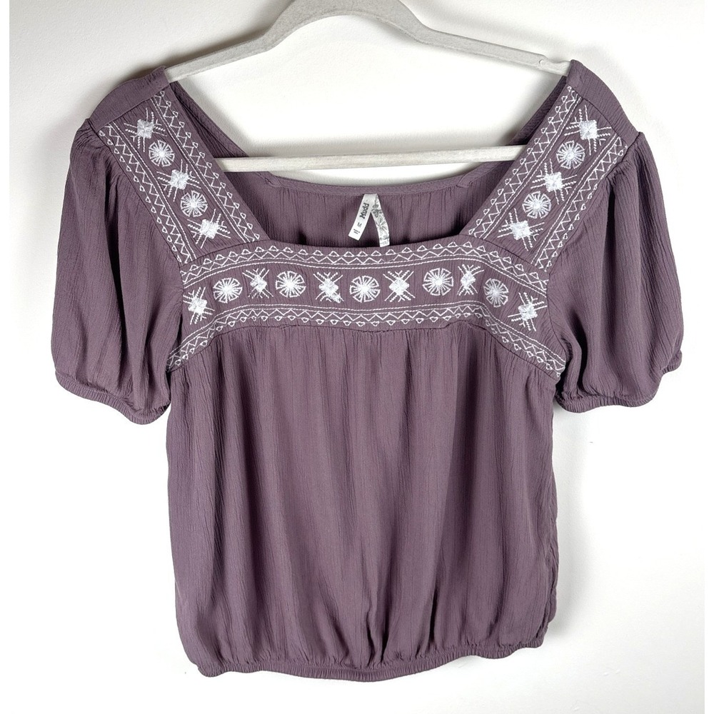 Mudd Boho Summer Flowy Embroidered Crop Top Light Purple Medium